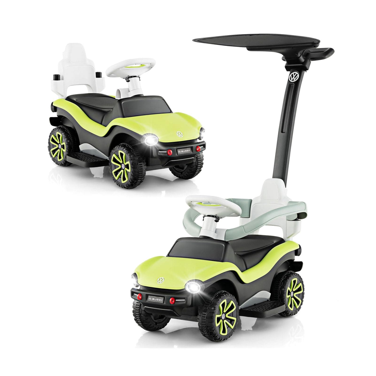 3-in-1 Kids Ride-On Push Volkswagen with Adjustable Handle, Removable Canopy & Guardrails, Music, Horn, Suitable for 12-36 Months