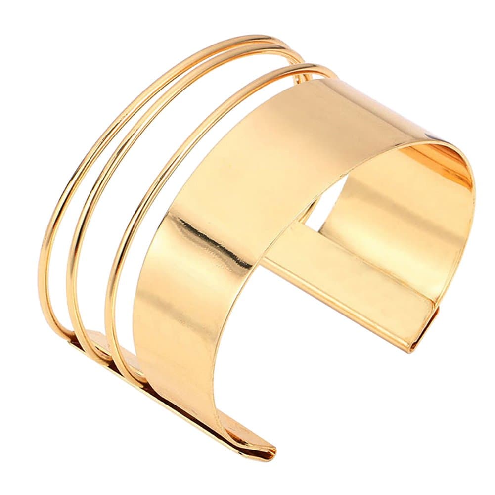 Stainless Steel Smooth Hollow Hoop Open Ended Wide Cuff Bangle Bracelet, Adjustable