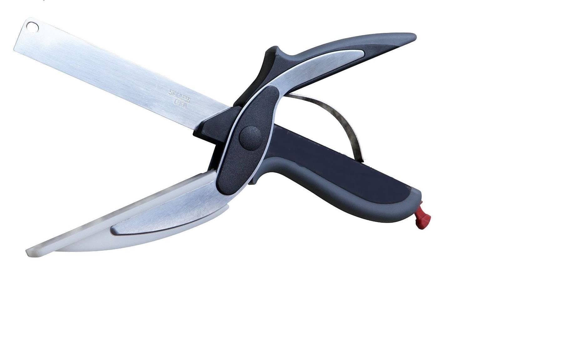 Kitchen Cutter Scissors with attached Knife and Cutting Board. Quick and Easy to use Food Chopper & Slicer. Avoid Messy Clean Up. Save Time and Effort. Brought to you by ORAMA