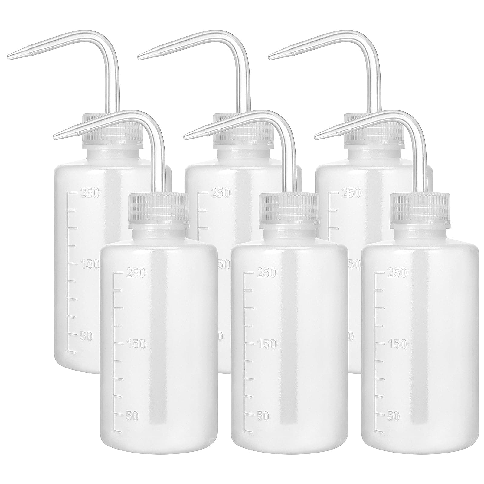 6-Pack 250ml Squeeze Bottles for Liquids, LDPE Plastic Safety Squirt Bottle with Narrow Mouth & Scale Labels, Small Watering Can for Indoor Plants, Lab Tattoo Cleaning Tools