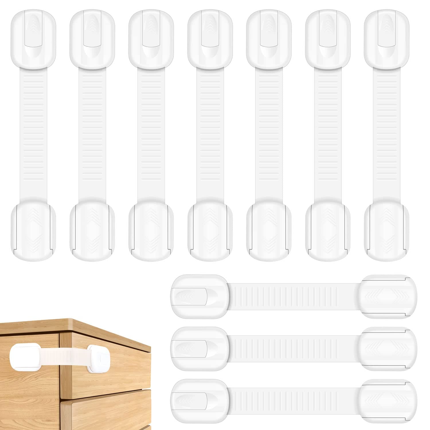 Child Safety Cupboard Locks, 10 Pack Adjustable Cupboard Locks for Children Baby, Child Locks for Kitchen Cupboards Cabinet Fridge Drawer Refrigerator Toilet, Easy Install, No Tools Needed