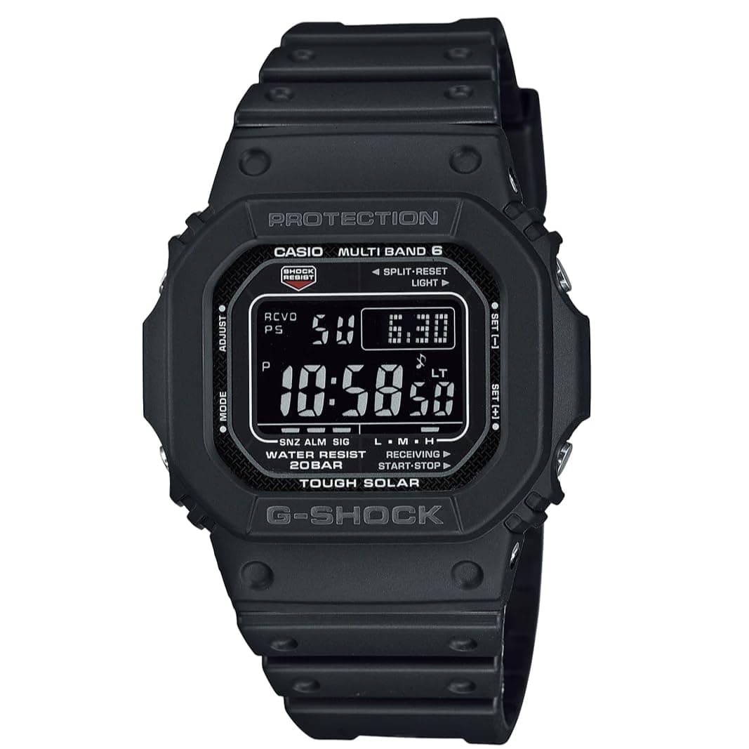 G-Shock Solar Powered Radio Controlled Watch with Digital Display, Black Resin Case, Black Strap, 200 Metres Water Resistance, 43 mm, GW-M5610U-1BER