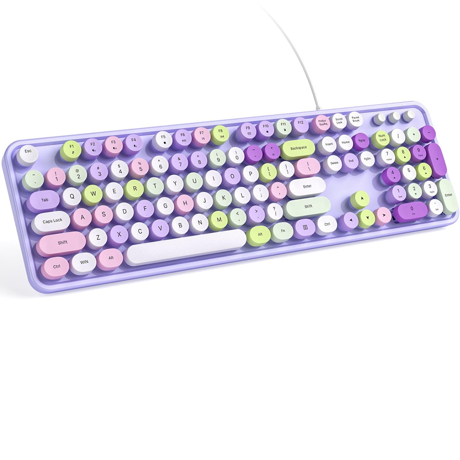 KNOWSQT Wired Computer Keyboard - Purple Colorful Retro Full Size Round Keycaps Plug and Play Typewriter Cute Keyboards for Windows, Laptop, PC, Desktop, Computer