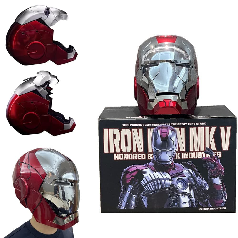 MARVEL Legend Iron Man Mk5 Electronic Helmet Jarvis 1:1 Wearable English Voice Control Electric Opening and Closing Mask with Touch Sensor Avengers Movie Role-playing Halloween Cosplay, Red