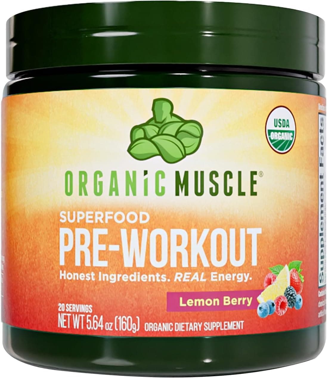 Organic Pre Workout Powder, Lemon Berry — USDA Organic Superfood Blend | Maca, Beet Root, Cordyceps, Rhodiola | 150mg Natural Caffeine, Vegan, No Jitters, 20 Servings