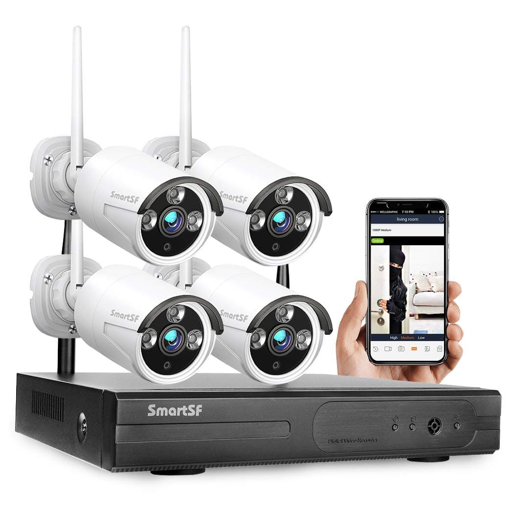 Wireless Security Camera System with 24/7 Video Audio Recording,Security Camera System with(4)2.0MP Weatherproof Indoor Outdoor Camera,IP Camera with Night Vision, P2P, Motion Detection, No Hard drive