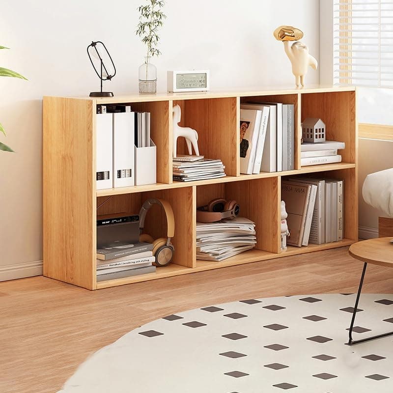 LITFAD Wood Modern Cube Bookcase with Closed Back and Multiple Shelves Floor Storage Cabinet for Home Office Study Room Library - Natural 47.2" L x 9.4" W x 23.6" H