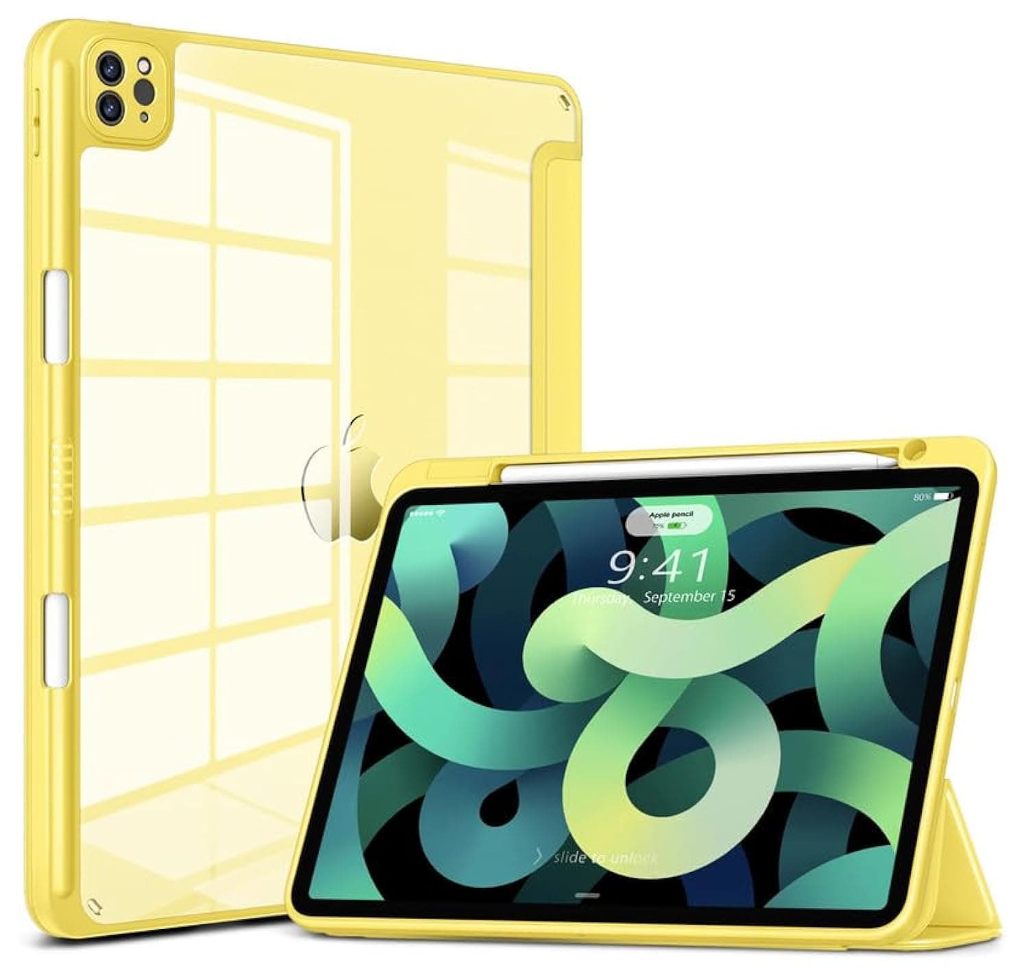 DTTOCASE for iPad Pro 11 Inch 4th/3rd/2nd/1st Generation Case, iPad Air 11-inch / 5th / 4th Generation Case with Clear Back,Pencil Holder,Auto Sleep/Wake,Camera Protection,Yellow