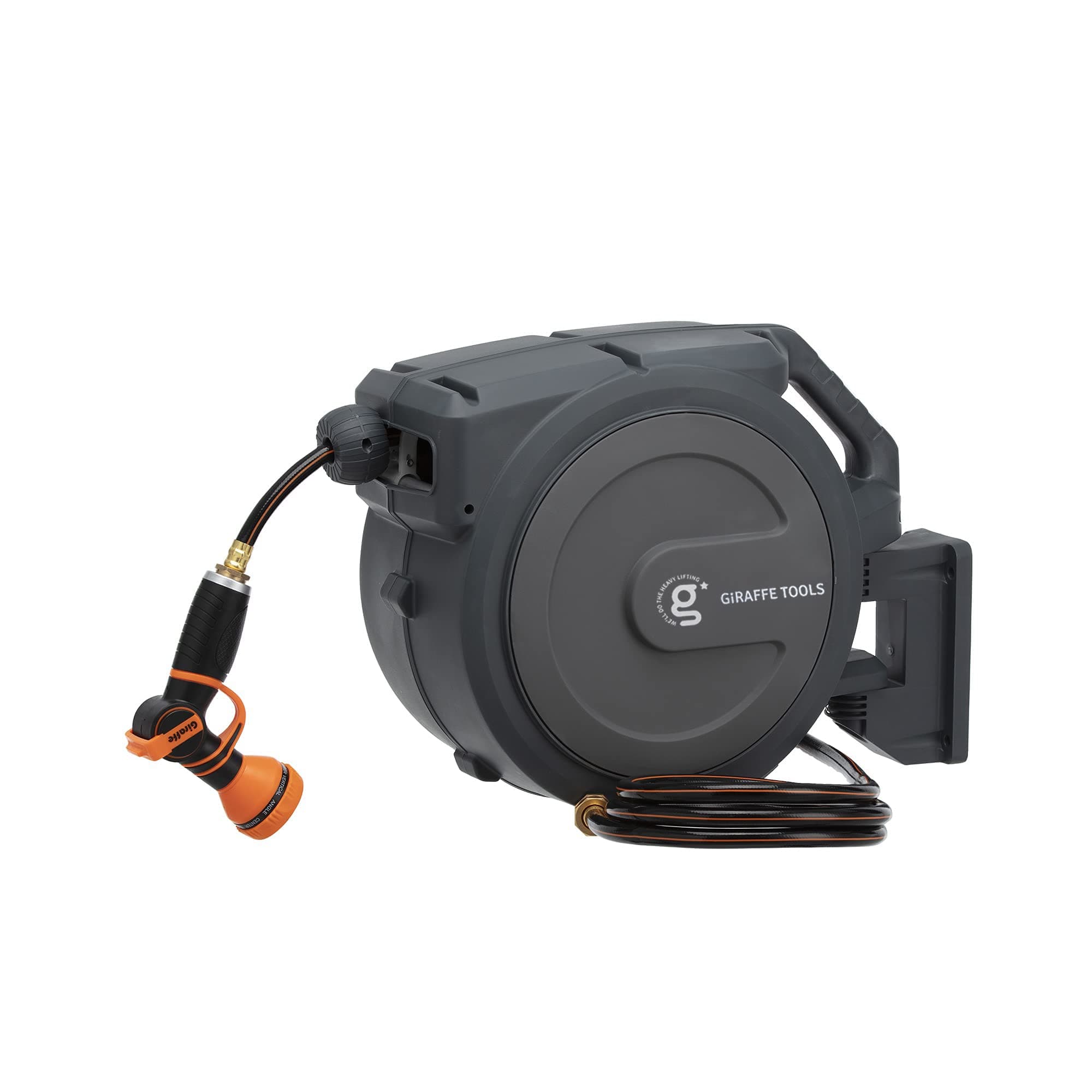 Giraffe Tools Hose Reel 1/2‘’ 78 ft, Heavy Duty Retractable Garden Hose Reel with Any Length Lock, Slow Return System, Wall Mounted and 180 Deg Swivel Bracket
