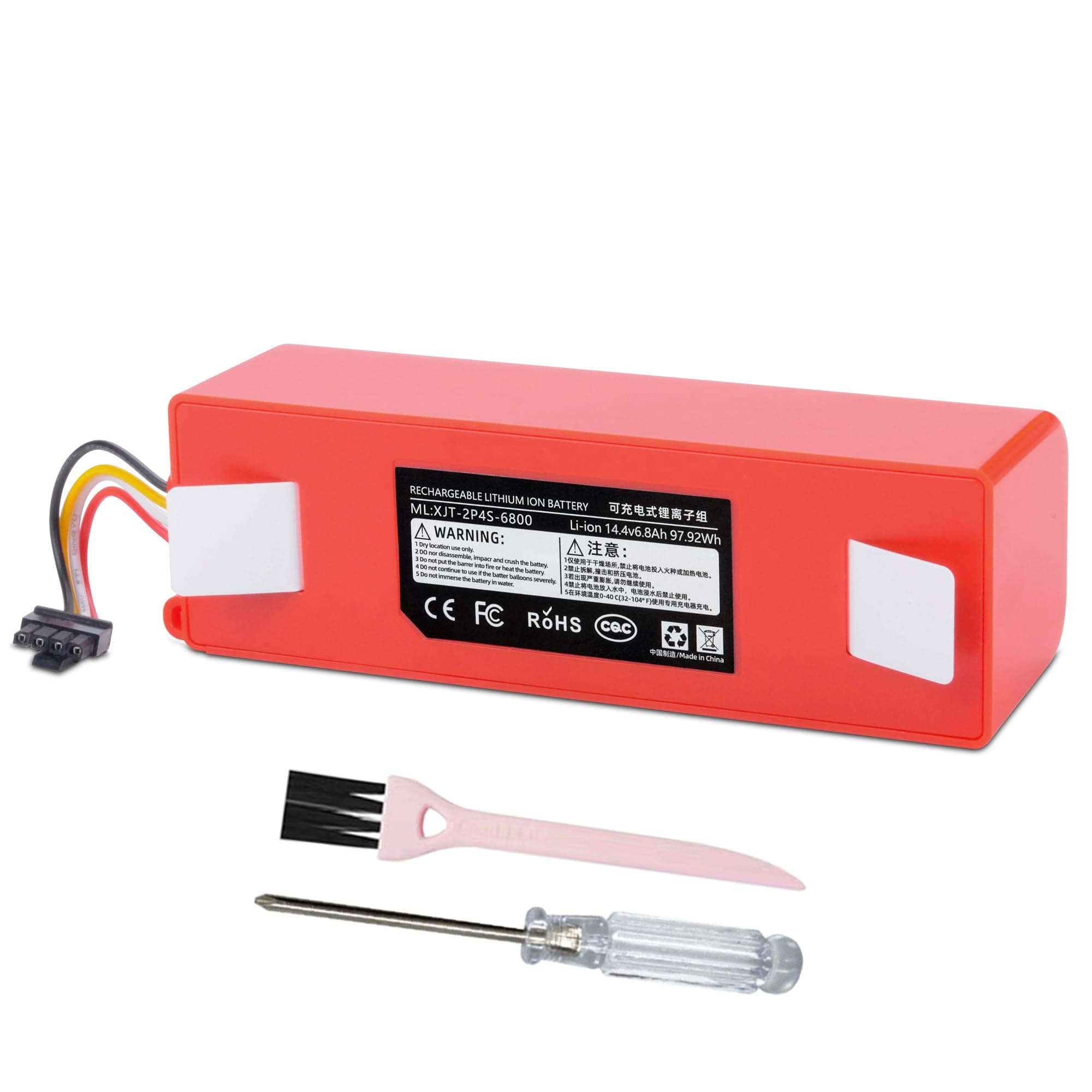 6800mah Replacement Battery for Xiaomi Roborock S5 S6 S7 S50 S51 S52 S55 S552 S60 S65 S70 S75 T4 T6 T7 T60 T61 T65 E4 E20 E25 E35 C10 CT10, for Mijia Max Q7 Max Max+ S5 14.8V Robovac Vacuum Cleaners