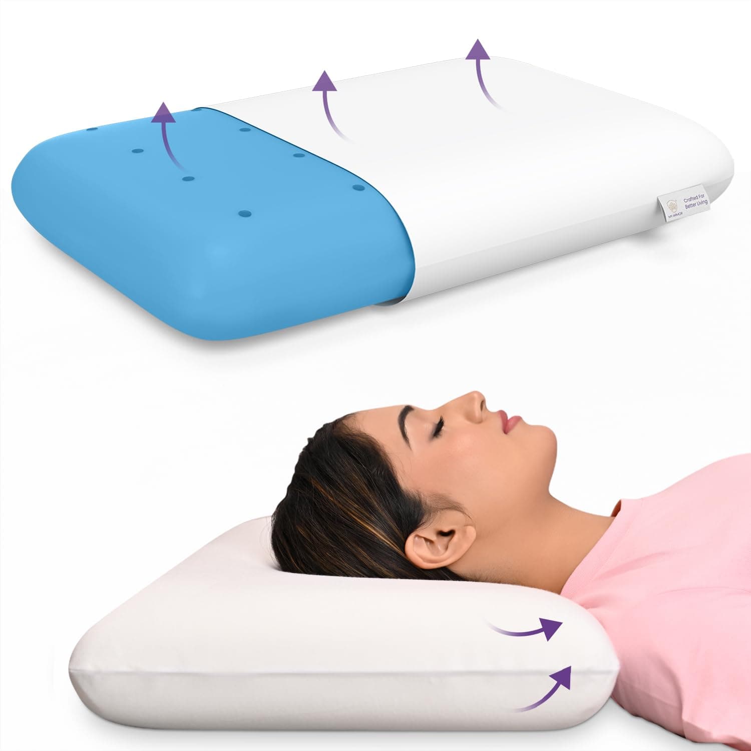 MY ARMOR Ventilated Cool Gel Memory Foam Pillow, Orthopedic Pillows for Neck Pain Relief, Queen Size - 22x14x4.5 Inches Without Cover - Pack of 1