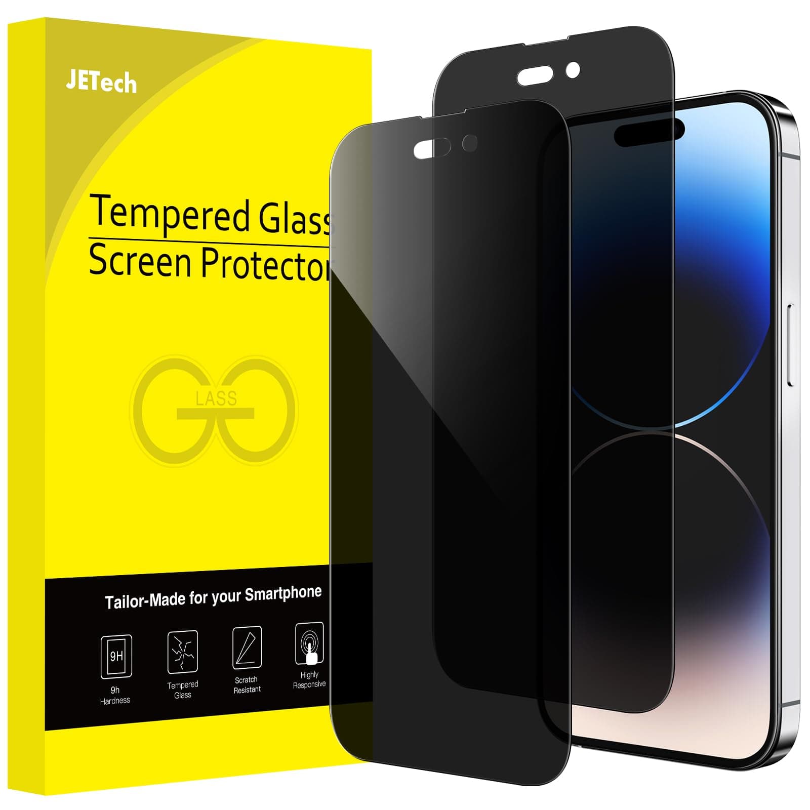 Privacy Full Coverage Screen Protector for iPhone 14 Pro 6.1-Inch, Anti-Spy Tempered Glass Film, Edge to Edge Protection Case-Friendly, 2-Pack