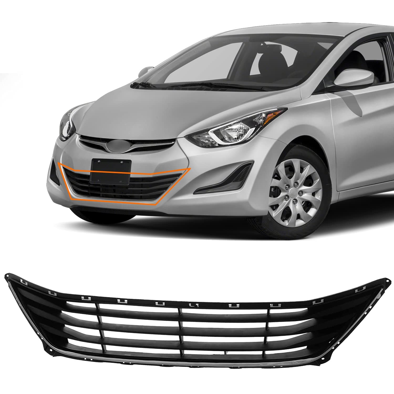 VMISYE Autoparts Front Plastic Black Bumper Lower Grill Grille Compatible For 2014-2016 Hyundai Elantra Limited 865603X700 HY1036120