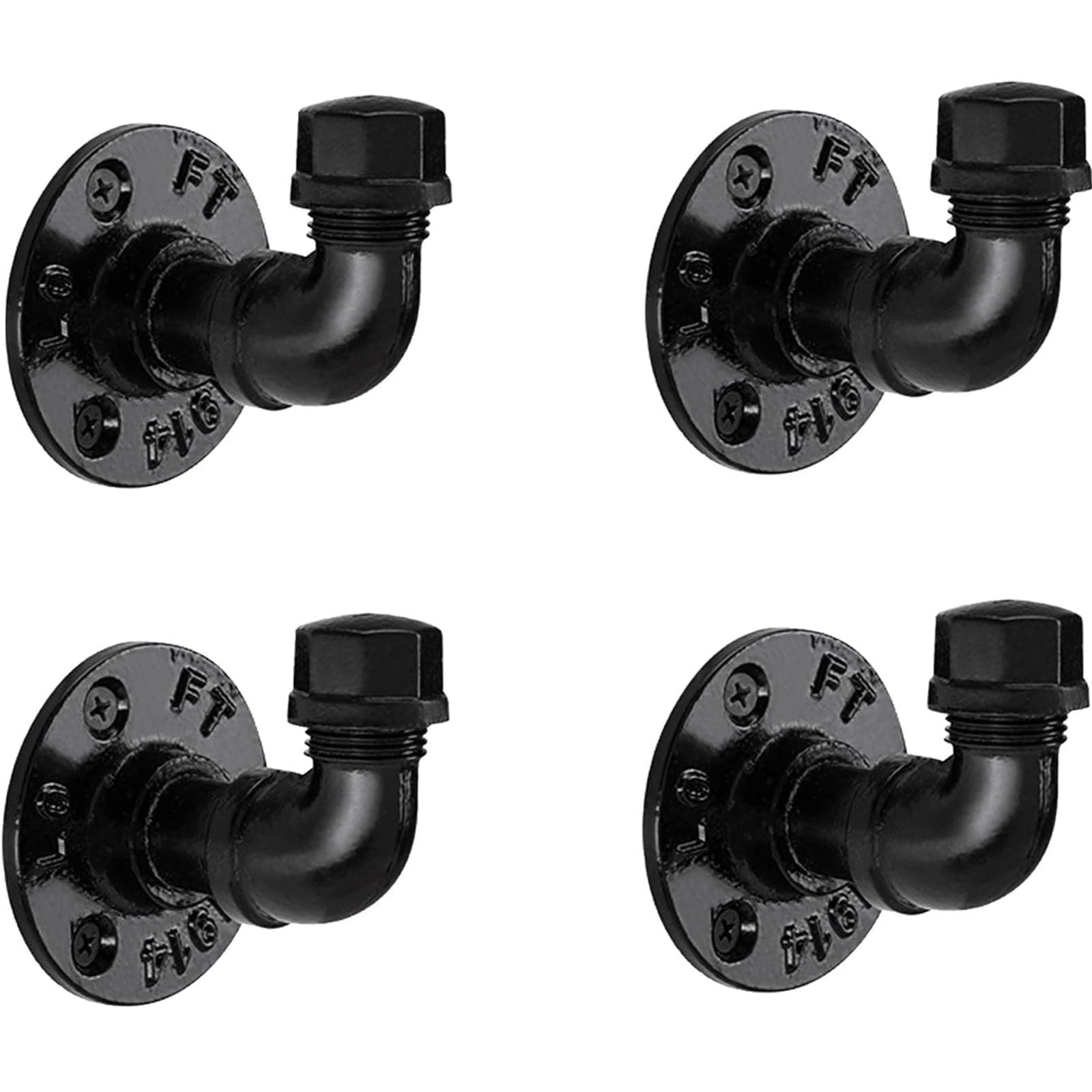 Pynsseu Industrial Pipe Hooks 4 Pack, Iron Robe and Towel Hook, Heavy Duty DIY Wall Mounted Rustic Coat Hanger Hat Holder, Matte Black Hook
