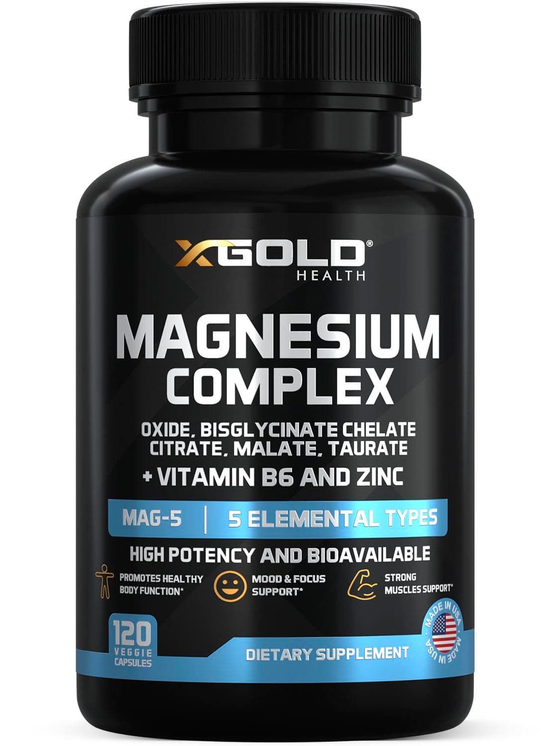 Magnesium Complex 5-in-1 with Zinc & B6 – High Absorption (Glycinate, Citrate, Malate, Taurate, Oxide) – Muscle Recovery, Energy, Sleep Support & Immune Health – Made in USA