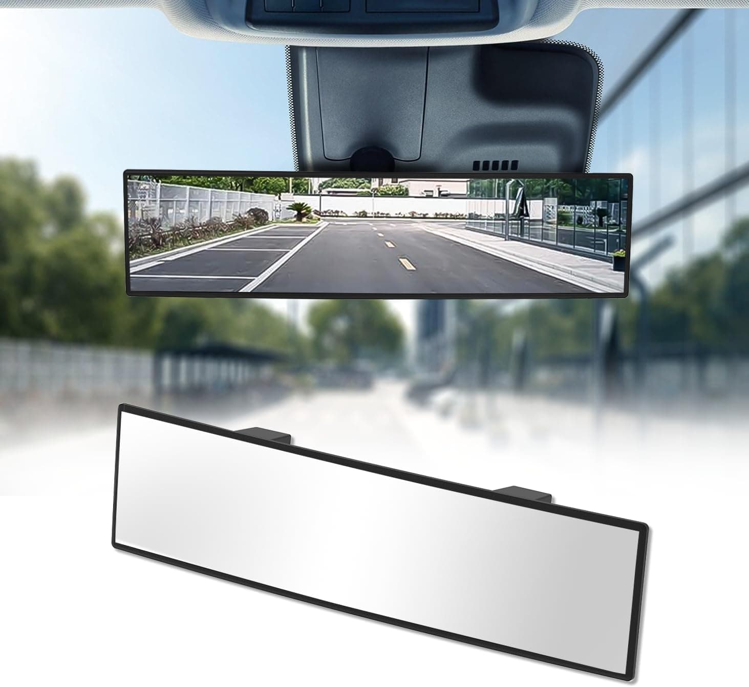 11.81 Inch Wide Angle Car Rear View Mirror | 180° Distortion-Free Convex Anti-Glare Glass | Panoramic Clip-On Interior Mirror for Enhanced Safety & Blind Spot Reduction
