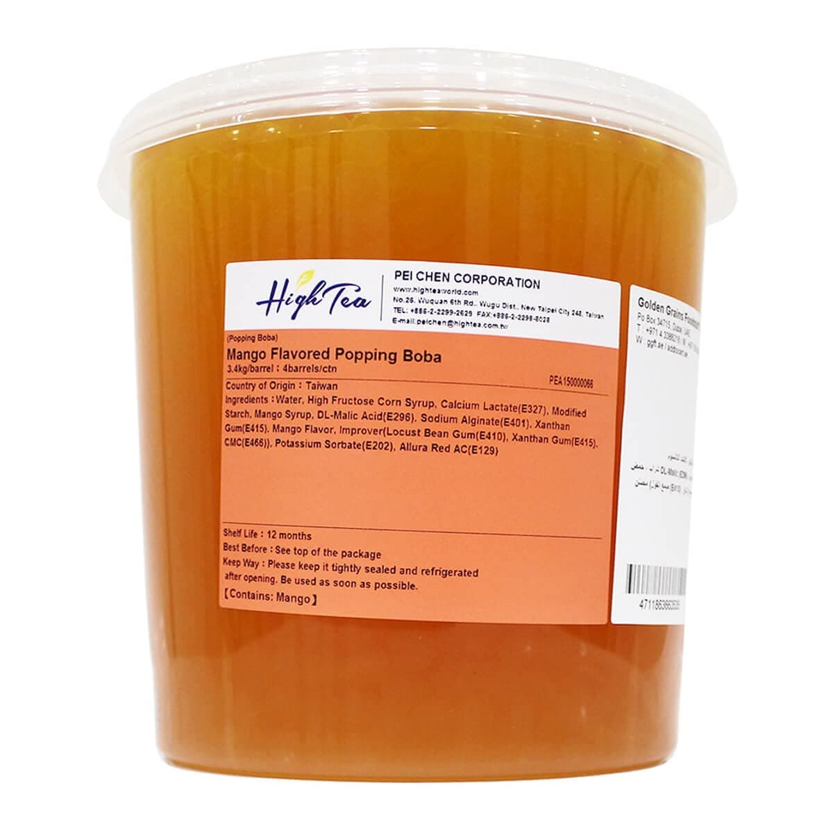 High Tea Bubbly Mango Popping Boba for Bubble Taiwan - 3.4KG