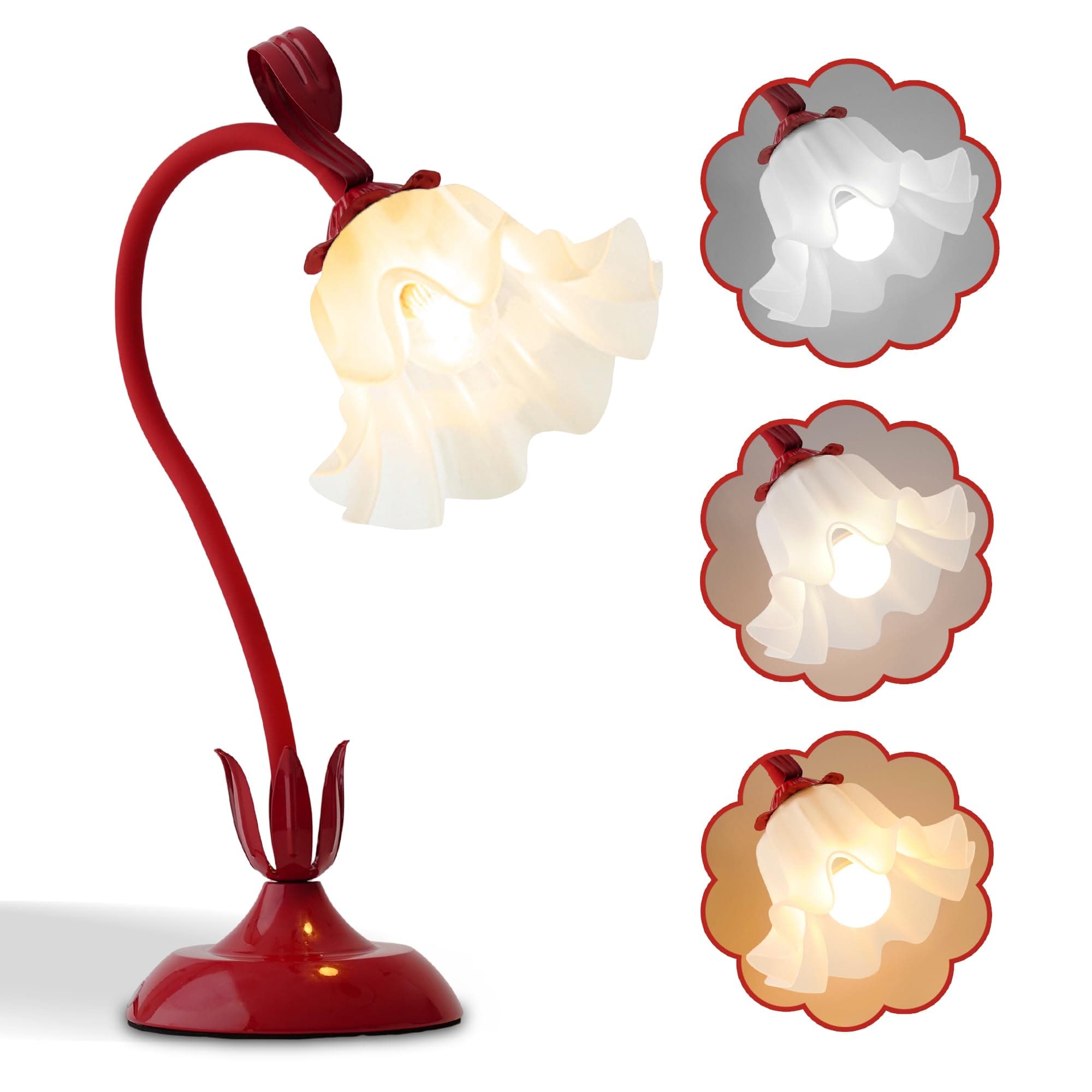 Flower Table Lamp,LED Reading Light Bedside Vintage Flower Night Light,3 Colors Modes Kawaii Bedside Lamps Decor,Living Room Bedroom Room Lighting Table Lamps Home Decoration (Red)