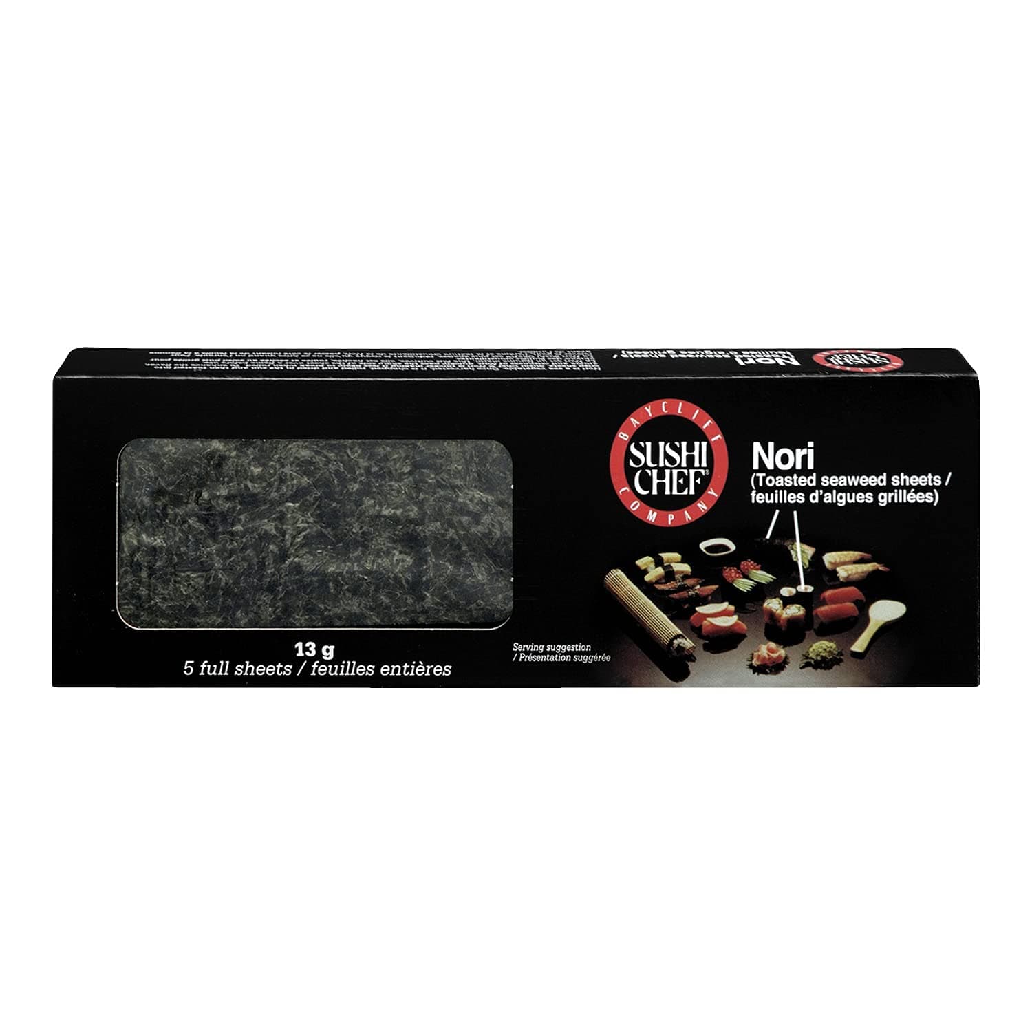Sushi Chef Nori (Toasted Seaweed Sheets), 5 Count Full Sheets, 0.45 Ounce Box