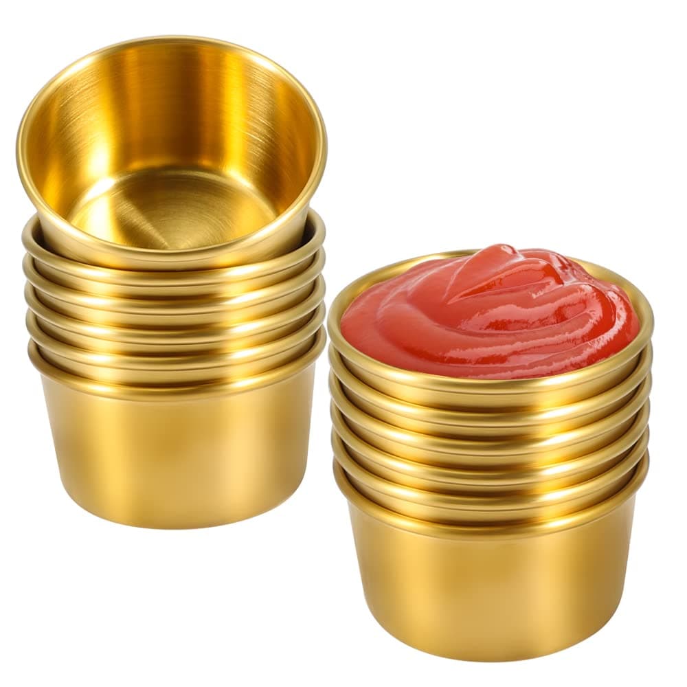 AmytalkRamekin Sauce Dipping Bowl Mini Sauce Cups Pudding Condiment Cups for Home Party Restaurant (Golden 12PCS 60ml)