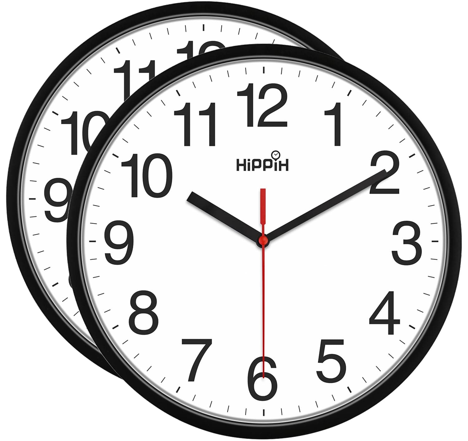 Yoobure Clock Black Wall Clock Silent Non Ticking Quality Quartz - 10 Inch Round Easy to Read for Home Office & School Decor Clock 2PA