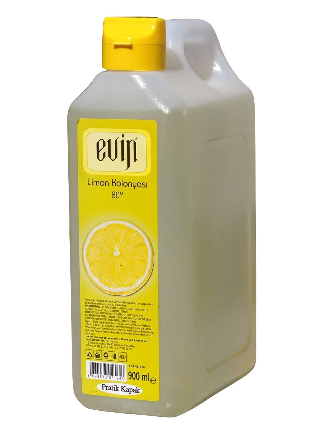 Evin Lemon Fragranced Water Cans – Eau de Cologne Limon KOLONYA (900ml) + SPREY BOTTLE