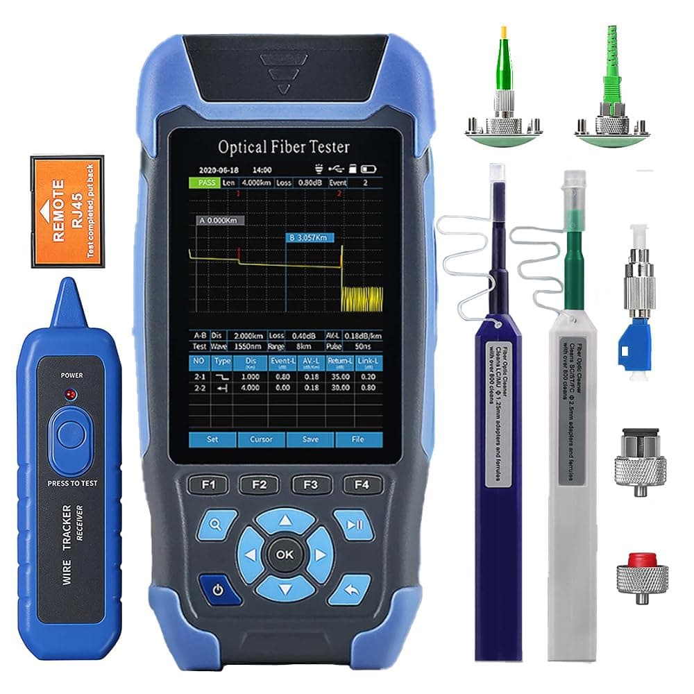 Pro-mini OTDR Fiber Optic Reflectometer (Connector APC) with 9 Functions VFL OLS OPM Event Map 24dB for 64km Fiber Cable Ethernet r RJ45