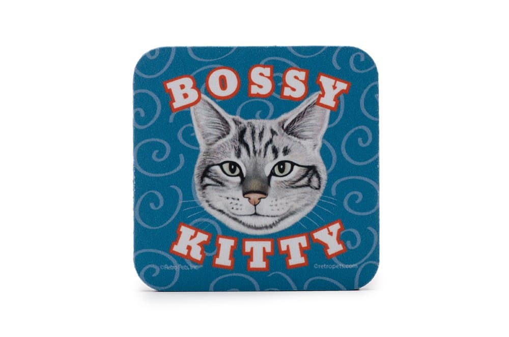 Retro Pets Bossy Kitty Coaster Foam Rubber Coaster, 4 x 4 inches (RP104)