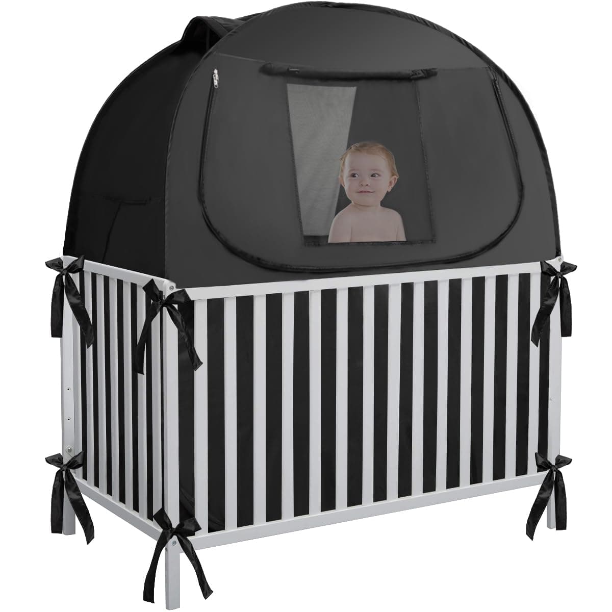 L RUNNZER Pop Up Privacy Blackout Crib Tent