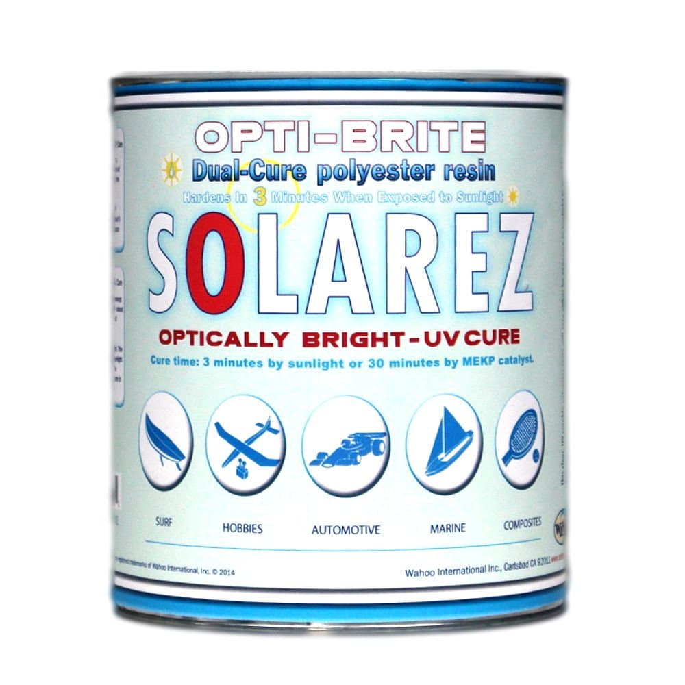 Solarez UV Cure Opti-Brite Polyester Resin (Gallon) Converts UV Light to Visible Light & Cures in Mins! Non-Tacky, Eco Friendly - Surfboards, Watercraft, Wood, Sporting Goods - Made in The USA!