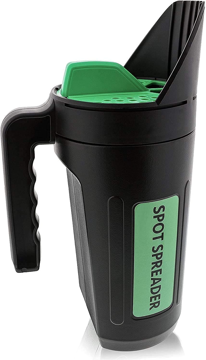 Hand Spreader Shaker for Seed, Salt, De-Icer, Ice Melt, Earth Food and Fertilizer - Multiple Opening Sizes for Any Need - Up to 80 Oz - Most Efficient & Sturdy Product on The Market