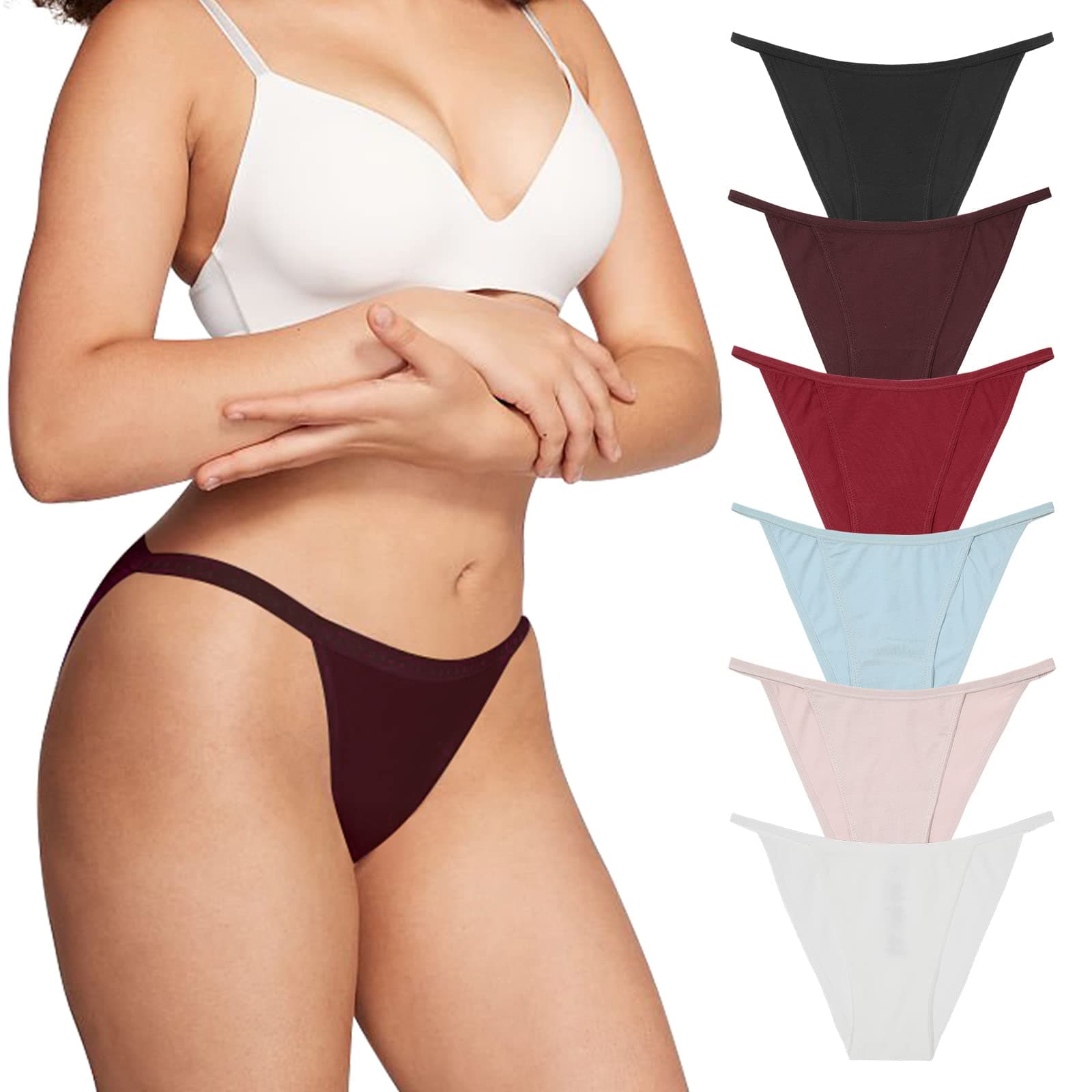 Women's Bikini Panties Cotton Underwear Plus Size High Cut String Ladies Cheeky Multipack S-2XL
