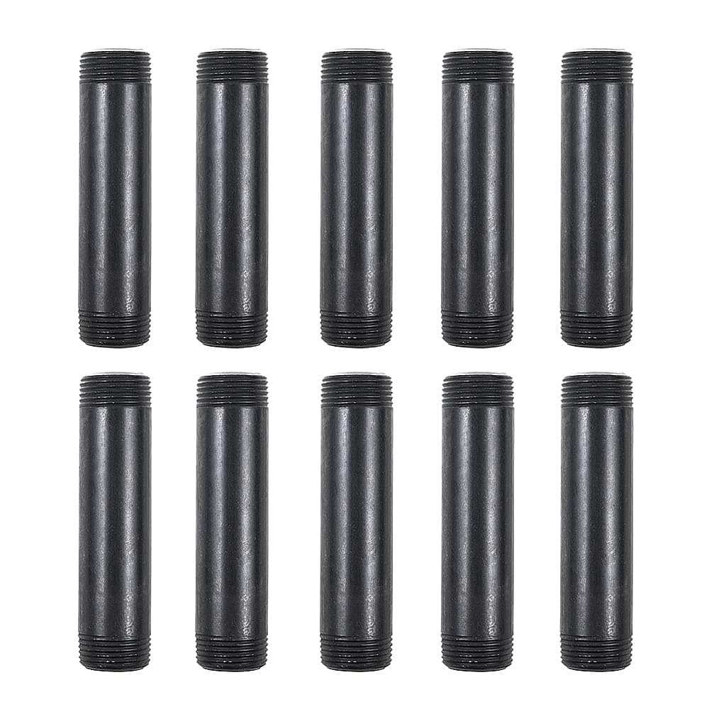 10 Pack 3/4 Inches x 4 Inches Black Malleable Steel Nipples Fitting, DIY Steampunk Industrial Vintage Style.