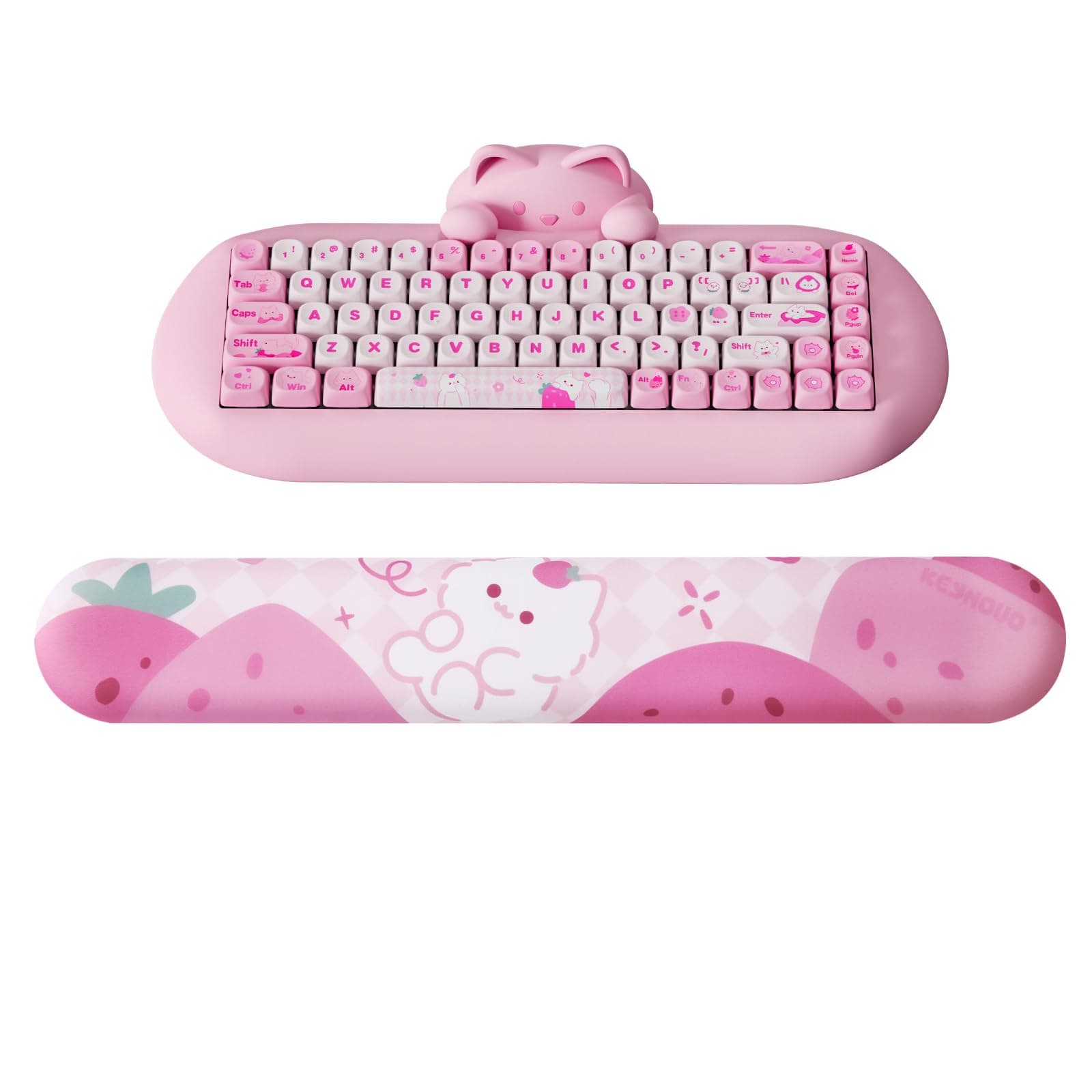 YUNZIIKeyboard Wrist Rest, Ergonomic Keyboard Mouse Wrist Support for Typing Pain Relief, Wrist Rest for Computer Keyboard with Slip Resistant PU Base (Pink, Meow Meow Wrist)