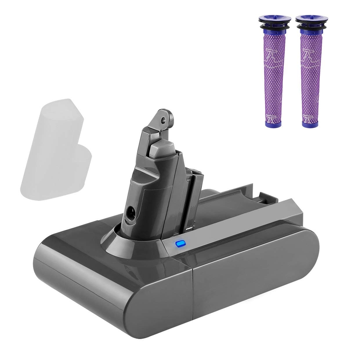 ENERGUP 21.6V 3000mAh Li-ion Battery + Filter for Dyson V6 595 650 770 880 DC58 DC59 DC61 DC62 Animal Handheld Replacement Battery(with 2 Free Dyson Filter Replacements)