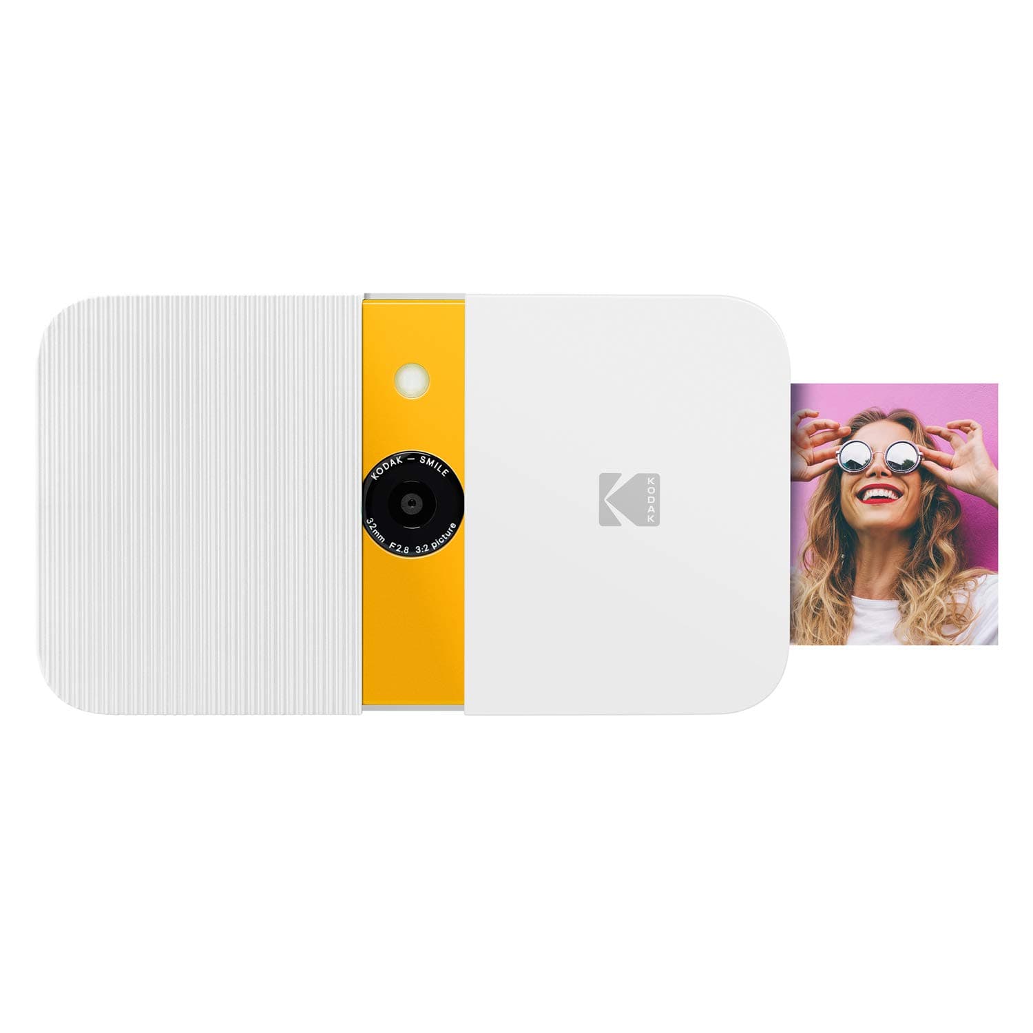 Smile Instant Print Digital Camera - Slide-Open 10MP Camera w/2x3 Zink Paper, Screen, Fixed Focus, Auto Flash & Photo Editing - White/Yellow