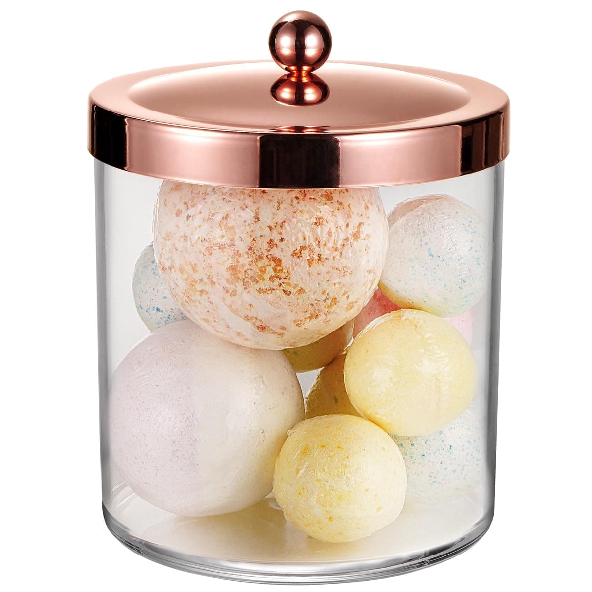 50oz Large Apothecary Jar with Rose Gold Rust-Proof Lid - Shatterproof Plastic Laundry Pods Container - Chic Rose Gold Bathroom & Vanity Storage Organizer for Scent Beads, Salts
