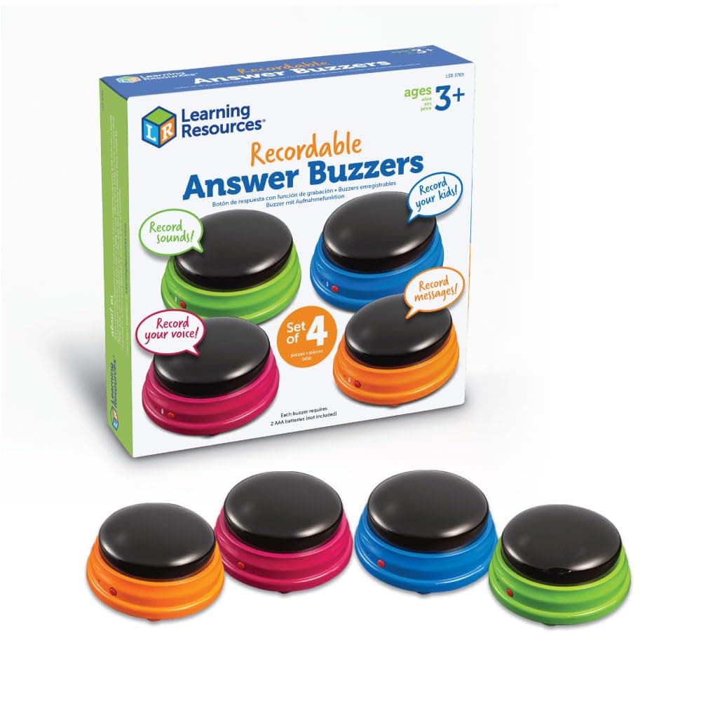 Recordable Answer Buzzers Personalized Sound Buzzer Recordable Buttons Set of 4 Ages 3+ Multi-color, LER3769