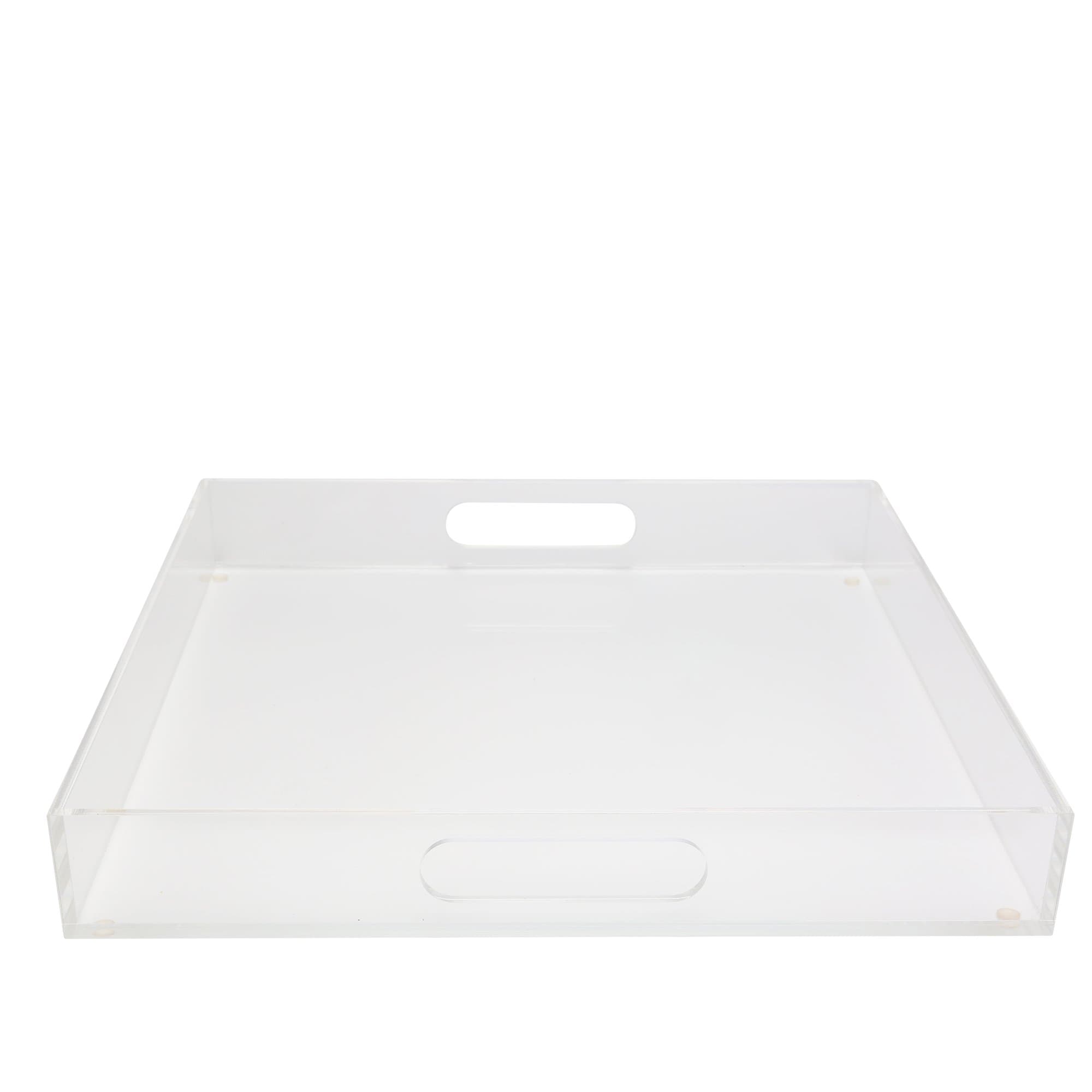Acrylic Tray spill-proof square breakfast, lunch, dinner, food, tea, coffee, party serving tray & decorative display with handles – Clear