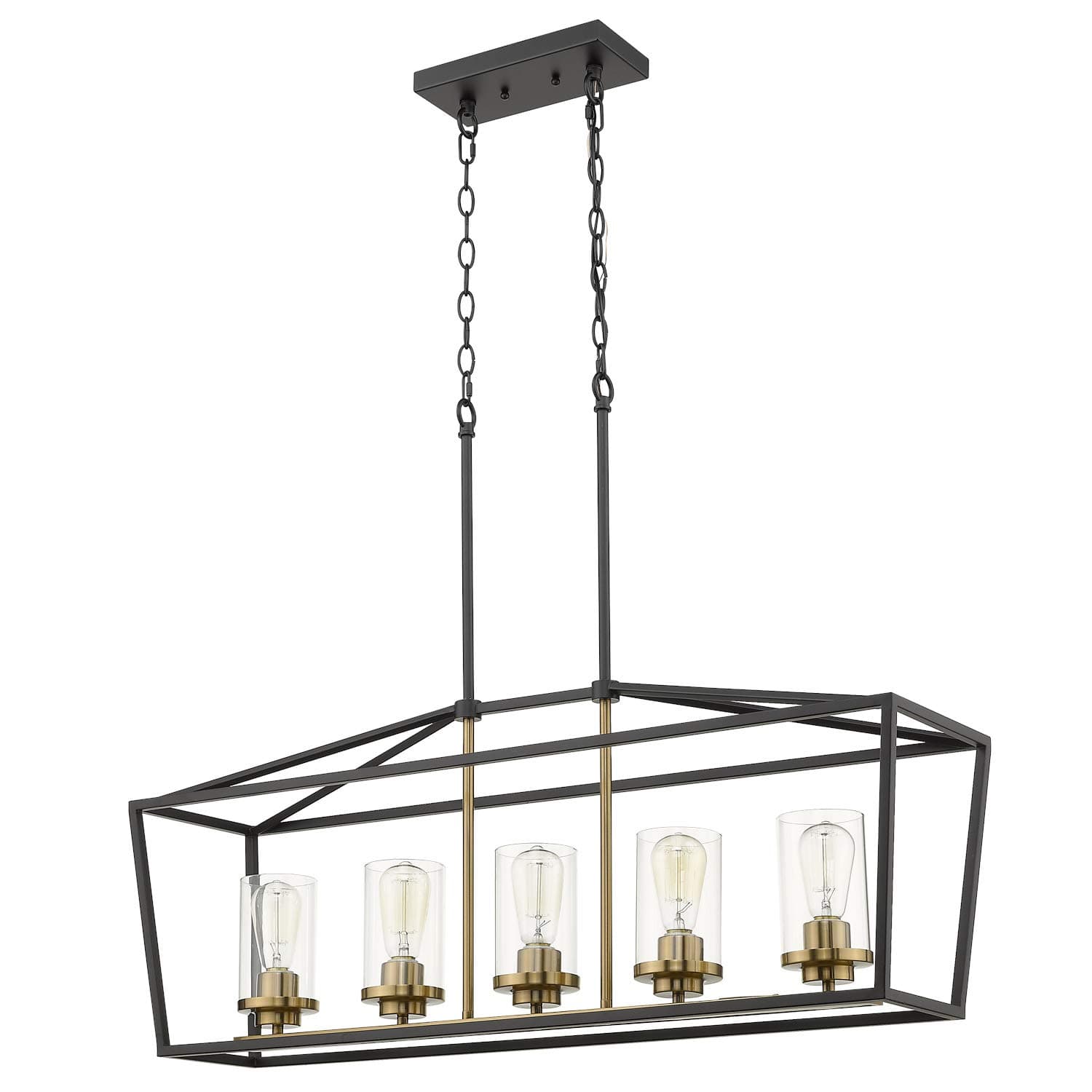 Emliviar Modern 5-Light Kitchen Island Pendant Light Fixture, Linear Pendant Lighting, Black and Gold Finish with Clear Glass Shade, P3033-5LP