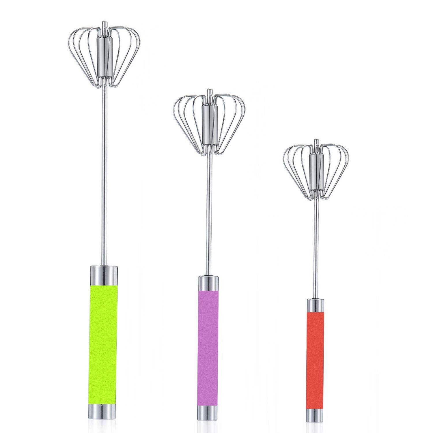 HostStyleZEgg Beater Whisk - Small Whisks - with Stainless Steel Semi-Automatic Spin Whisk - and Hand Push Handle - Set of 3 - Convenient for Eggs, Milk, Cream, Bread and Cake Whisking