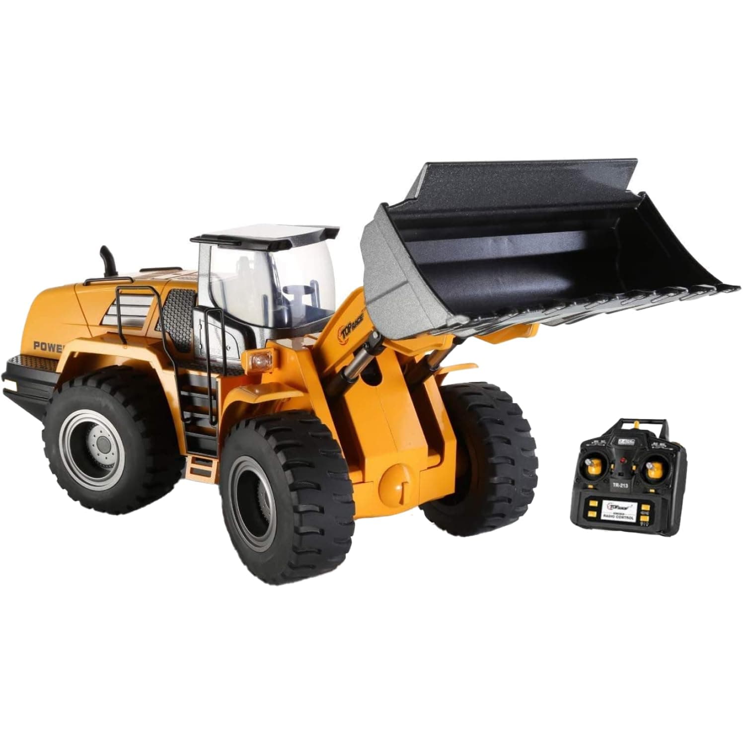 Top Race 10 Channel Full Functional Remote Control Front Loader Construction Tractor, Full Metal Bulldozer Toy Can Dig up to 3.5 Lbs, 1:14 Scale TR-213