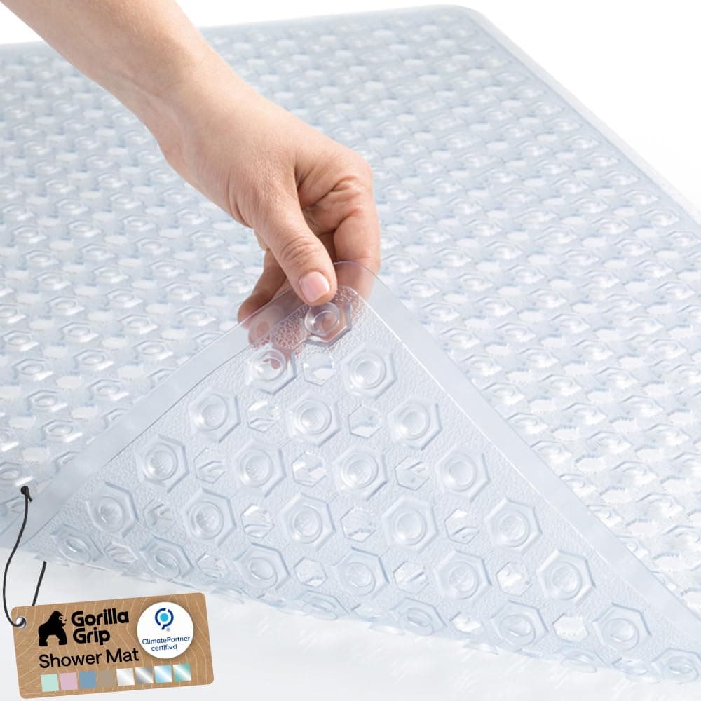 Gorilla Grip Non-Slip Bath and Shower Mat Featuring Powerful Gripping Technology, Machine Washable, Fits Any Size Bathtub (Clear: Rectangle 35 x 16)