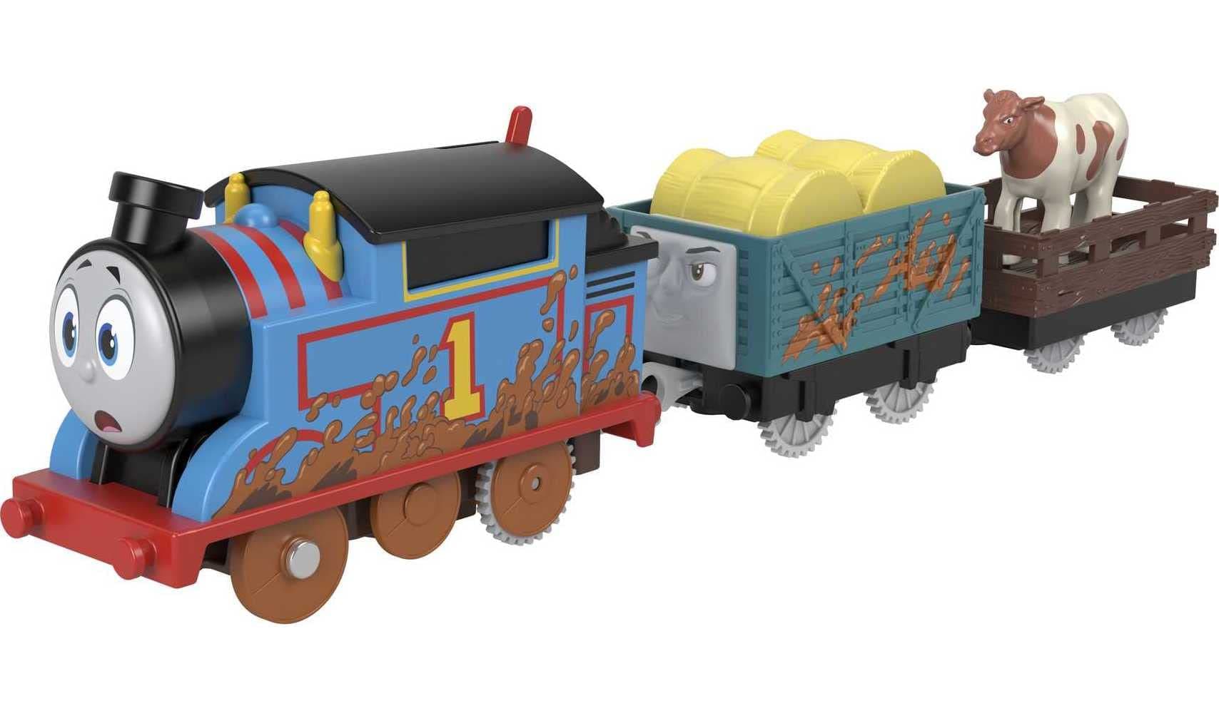 Thomas & Friends Muddy Farm Thomas motorized battery-powered toy train engine for preschool kids ages 3 years and older, HDY73