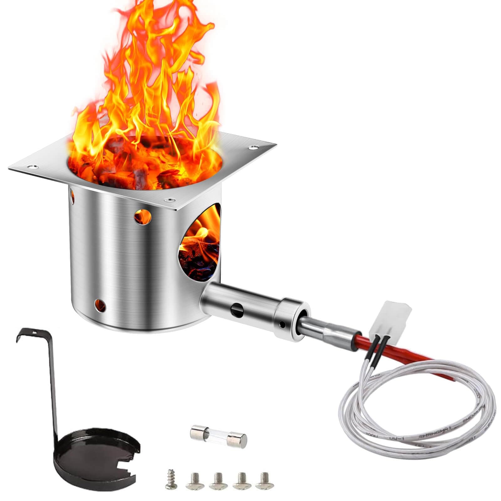 Fire Burn Pot and Hot Rod Ignitor Kit for Traeger and Pit Boss Pellet Grill, Upgraded Pellet Grill Replacement Parts, Come with Hot Rod Igniter, Ash Remover, Screws and Fuse