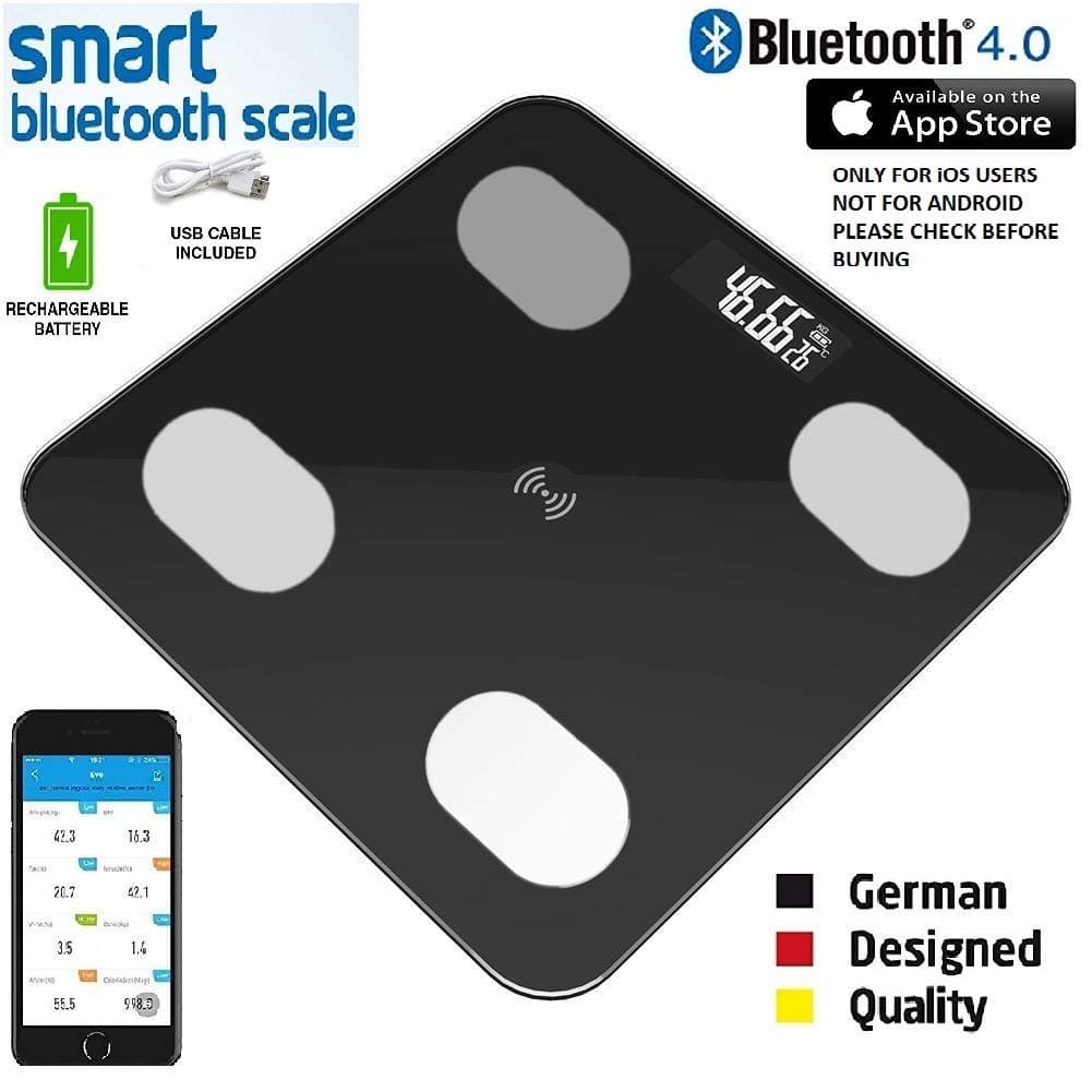 Adofys Smart Bluetooth Body Fat Scale, Accurate Measurements Weight, BMI, Body Fat, Muscle Mass, Water, BMR, Bone Mass and Visceral Fat, Work with IOS App Okok International (Black)
