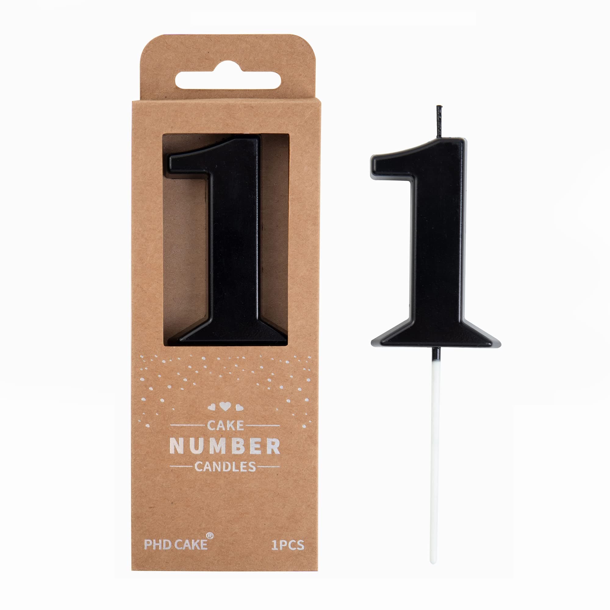PHD CAKE 2.76 Inch Modern Black 1 Number Birthday Candles, Black Number Candles, Cake Number Candles, Party Celebration