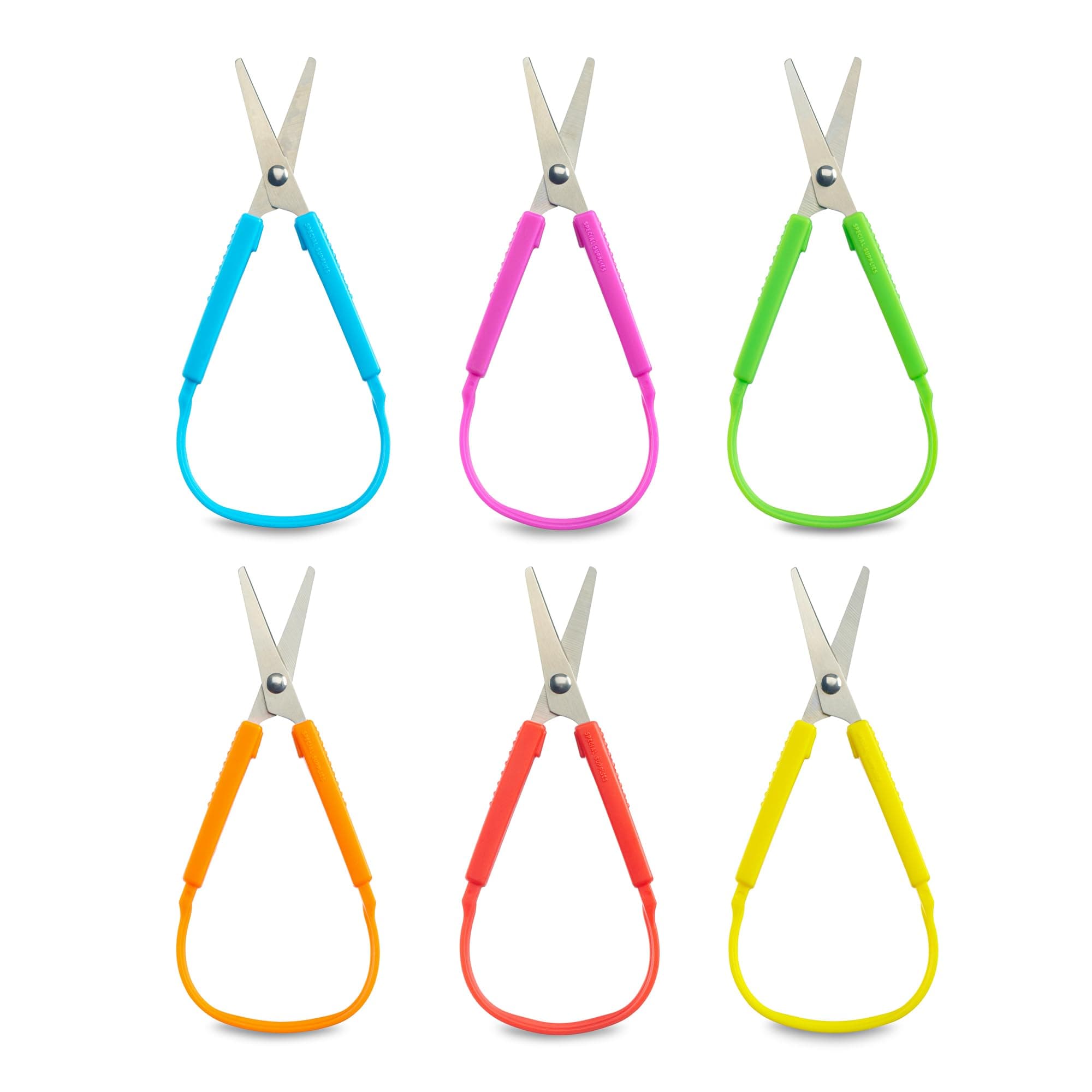 Special Supplies Mini Loop Scissors for Teens and Adults 5.5" Inches (6-Pack) Colorful Looped, Adaptive Design, Right and Lefty Support, Small, Easy-Open Squeeze Handles, For Elderly and Special Needs