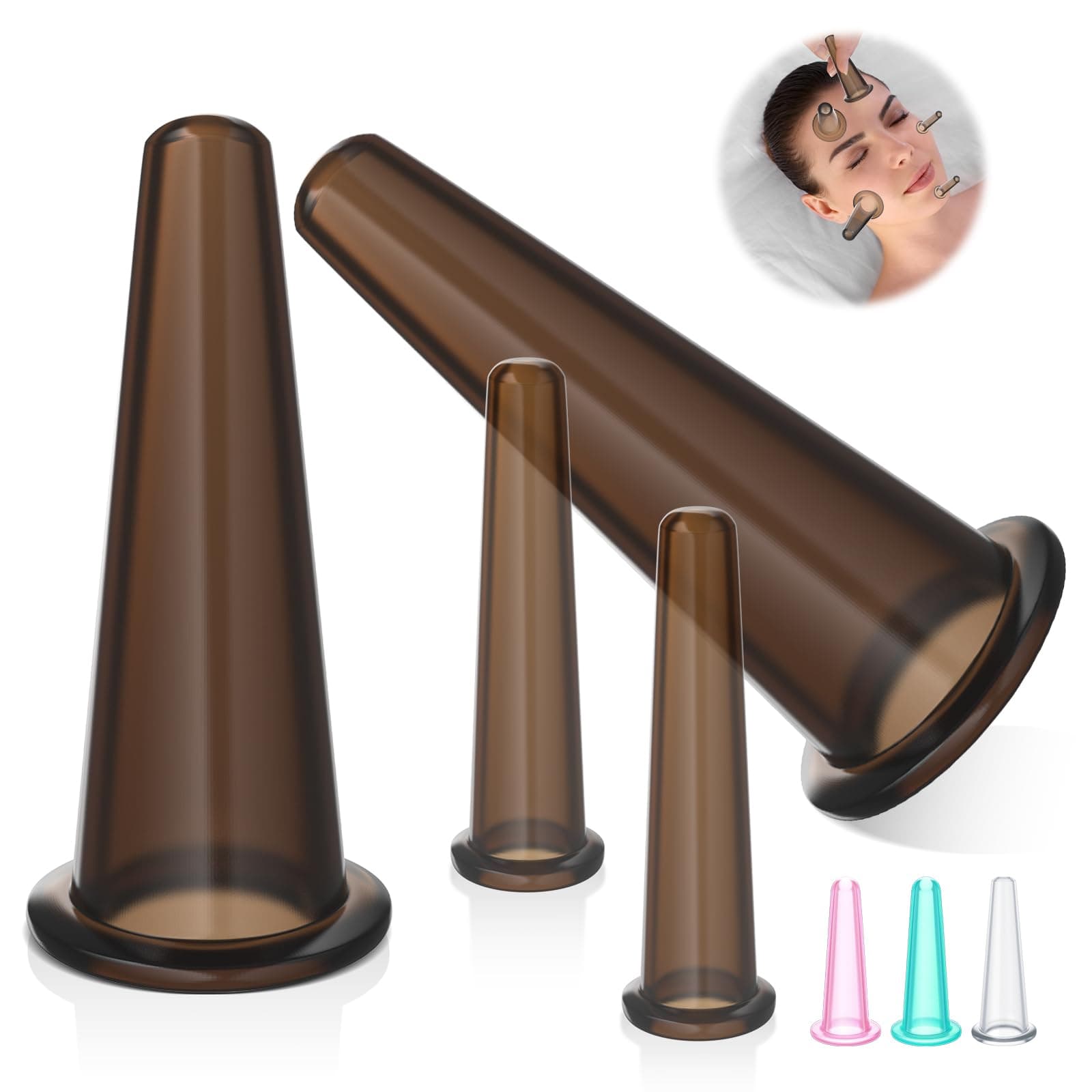 Threlaco 4 Pcs Face Cupping Set, Facial Cupping Set for Face and Eye Massage, Silicone Massage Vacuum Anti Aging Beauty Tool Facial Care(Black)