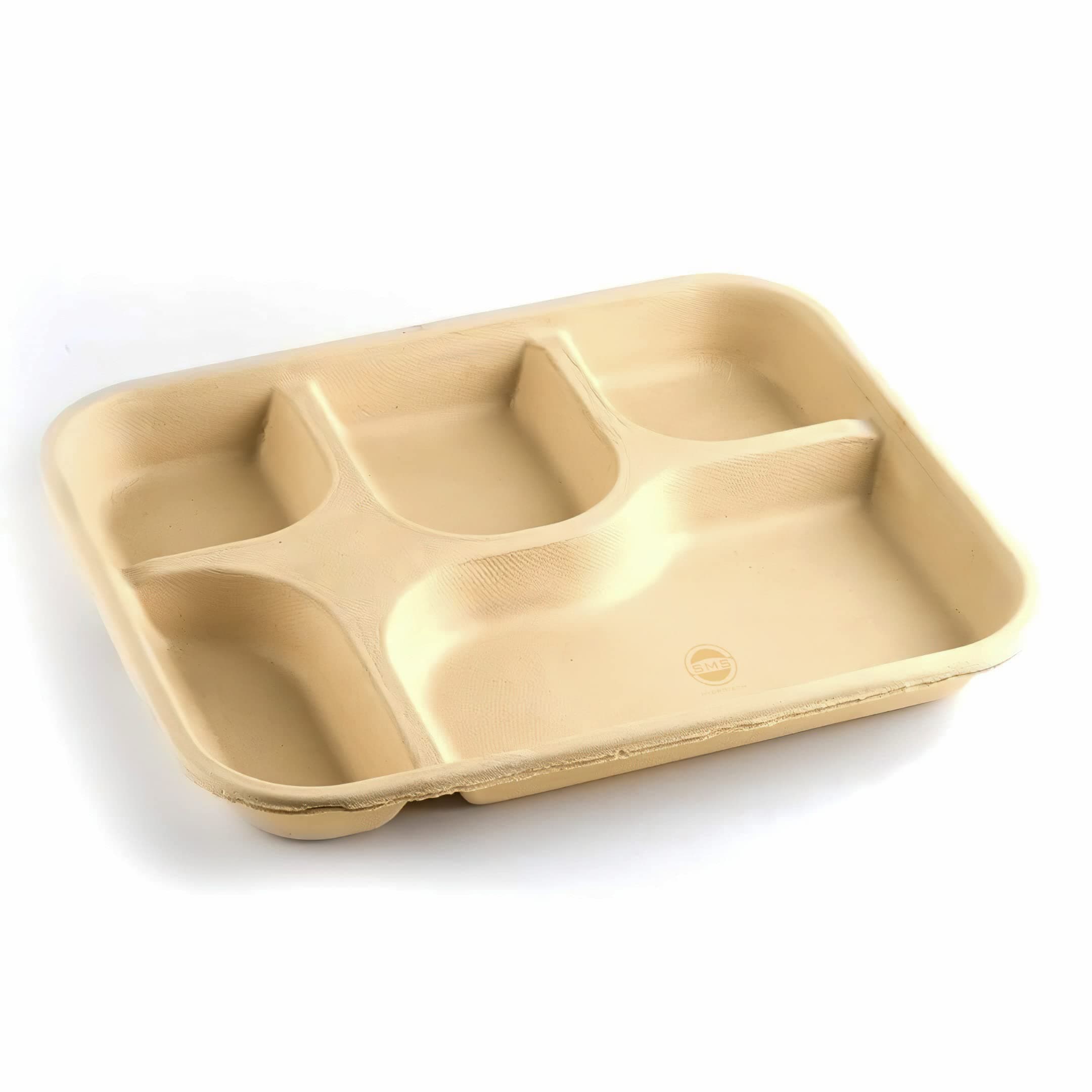 Disposable Plates | 5 Compartment Plate Without Spoon, (Pack Of 25) | Eco-Friendly Plates For Dinner, Biodegradable Plates, Use And Throw Plates, Brown